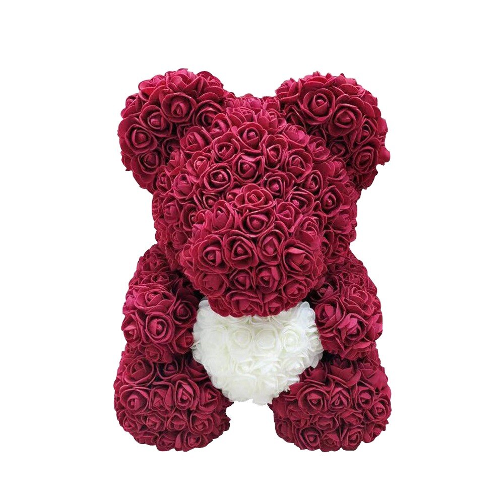 25cm Rose Bear Valentines Day Red Rose Teddy Bear Rose Flower Artificial Decoration Christmas Gifts Women Valentines Gift - Executive-Skincare