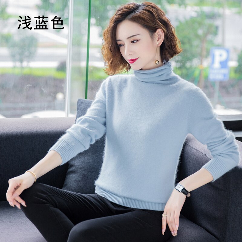 Autumn Winter Women Turtleneck Pullover 100% Pure Mink Cashmere Sweaters Knitted Soft Warm Girl Clothes S-2XL 13 Colors Jumpers - Executive-Skincare