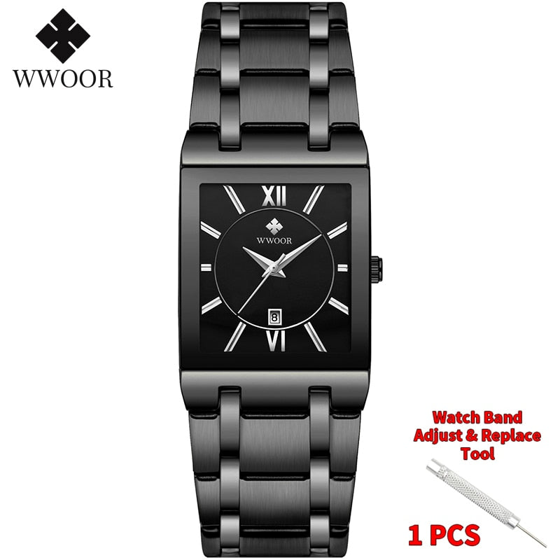 Relogio Masculino WWOOR Gold Watch Men Square Mens Watches Top Brand Luxury Golden Quartz Stainless Steel Waterproof Wrist Watch - Executive-Skincare