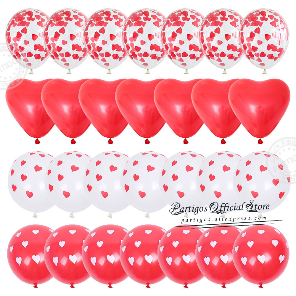 28pcs Red Heart Shape Balloons Decorations Kit Wedding Decors Valentines Day Gifts Heart Printed Latex confetti Globos helium - Executive-Skincare