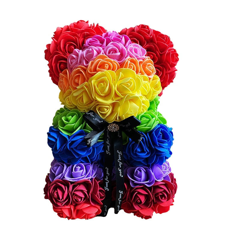 Mixed colour 25cm Rose Bear  Valentine&#39;s Day Gifts Wedding Decoration Romantic Handmade Rose Flower Teddy Bear - Executive-Skincare