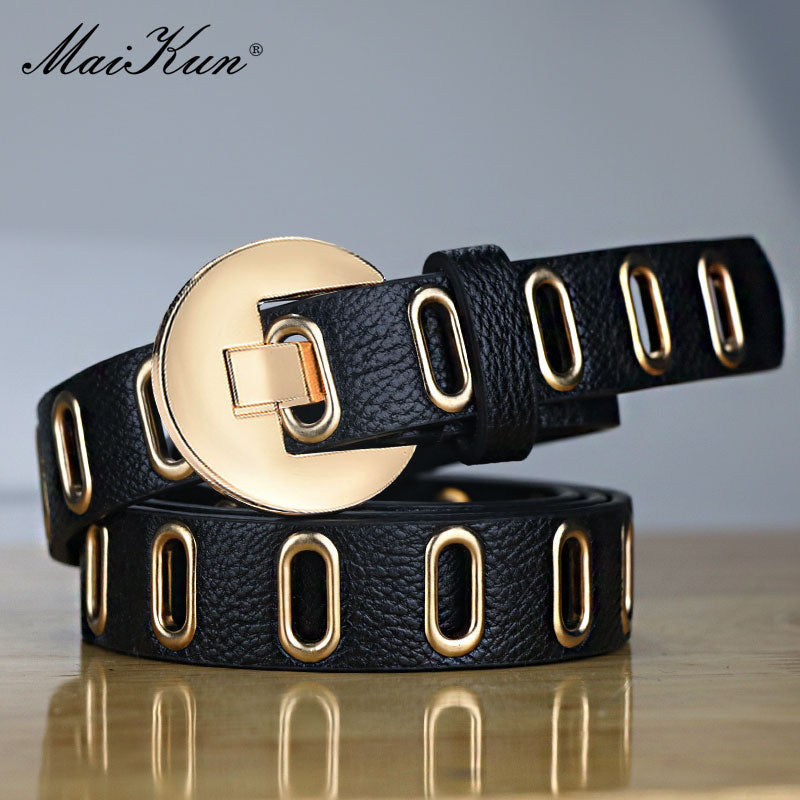 Maikun New Grunge Women Belt Adjustable Hole Grunge Punk  Belts for Women Alloy Pin Buckle Leather Belt for Pants Dresses - Executive-Skincare