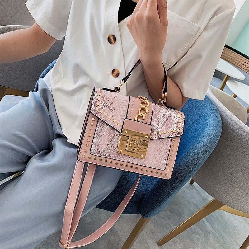 Elegant Sequins ladies handbag small 2022 new rivet Women&#39;s Shoulder Bag High-quality PU Leather Messenger bags for female totes - Executive-Skincare