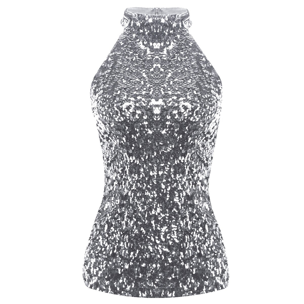 Sequins Women Vest Tops Fashion Shimmer Flashy Embellished Halter Neck Sleeveless Tank Tops for Night Clubwear Stage Performance - Executive-Skincare