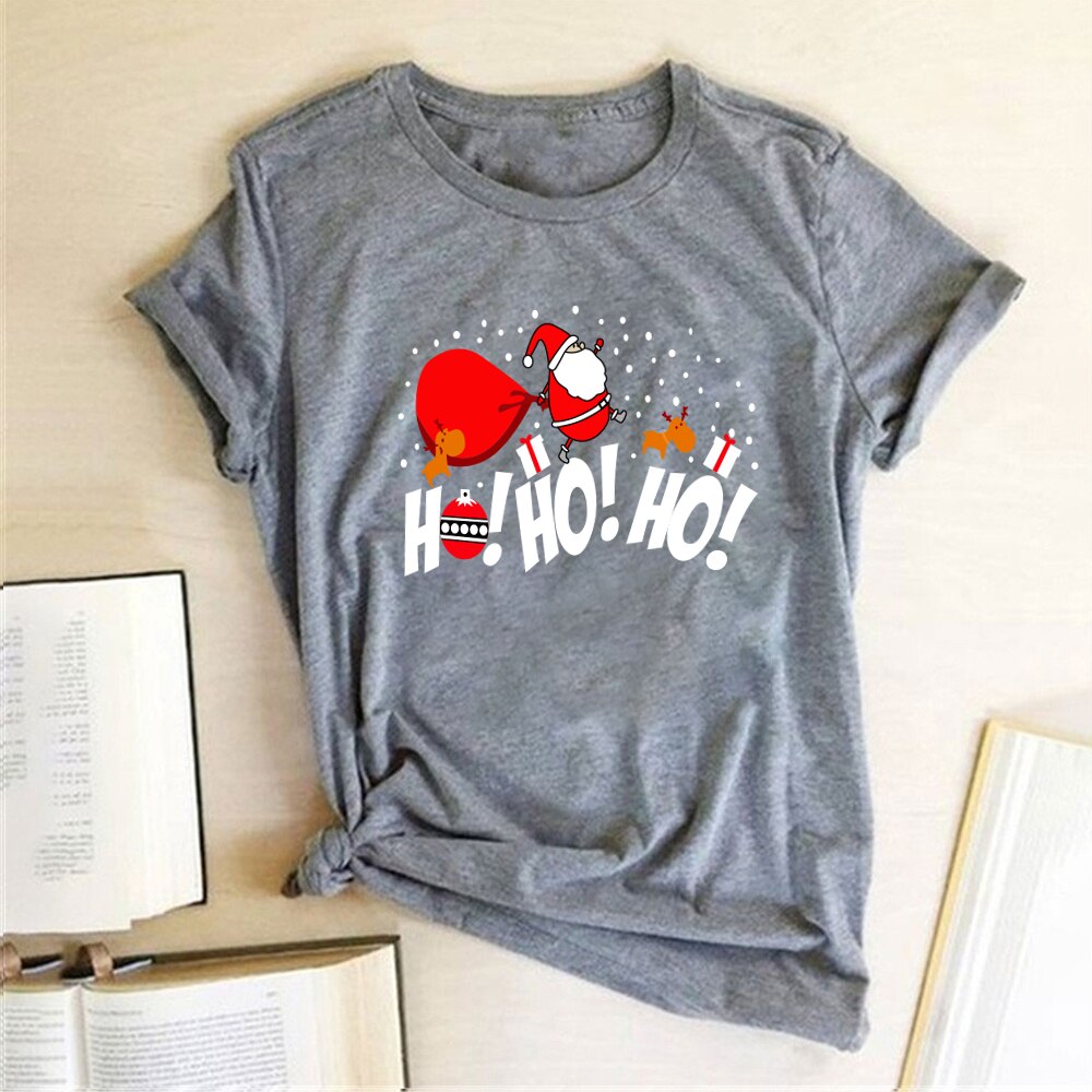 HO HO HO Print Funny Santa T Shirt Women Short-sleeved Tee Shirt Female Merry Christmas New Year Gift To Ladies Tops Clothes - Executive-Skincare