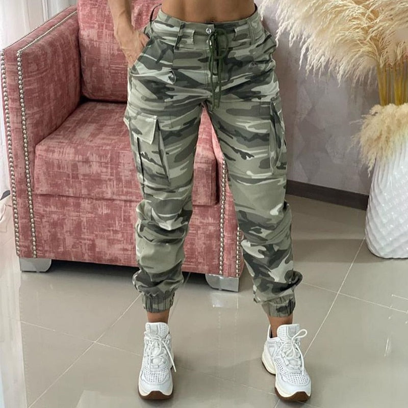 Fashion Women Casual Spring Autumn Going Out Daily Wear Trousers Camouflage Print Drawstring Pocket Design Cargo Pants - Executive-Skincare