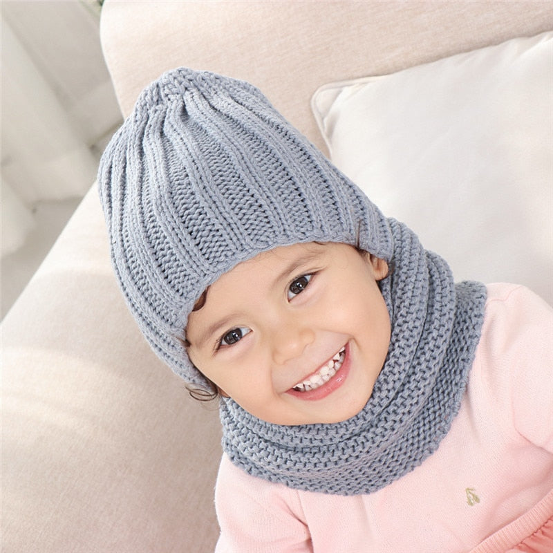 Multicolor hat and scarf for children solid acrylic kids hat with a scarf knit girls boy hats scarves set winter accessories - Executive-Skincare