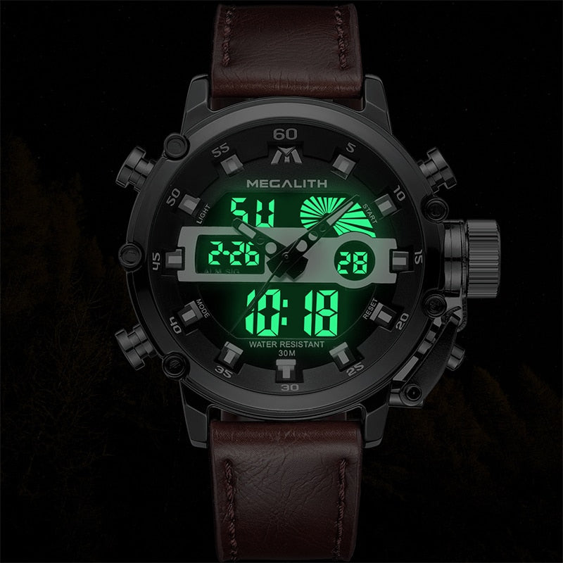 MEGALITH Sport Chronograph Quartz Watches Men Multifunction Dual Display Waterproof Date Luminous Wrist Watches For Men&#39;s Clock - Executive-Skincare