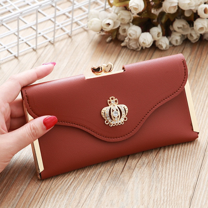 Crown Style Women Wallets Hasp Lady Moneybags Zipper Coin Purse Woman Envelope Wallet Money Cards ID Holder Bags Purses Pocket - Executive-Skincare