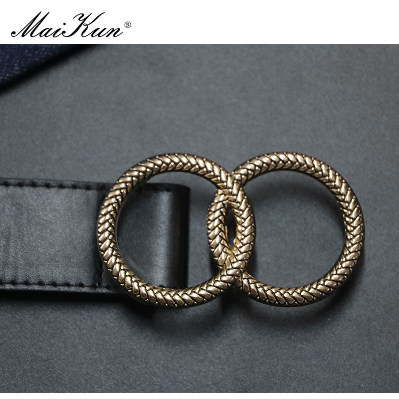 Maikun Belts for Women Fashion Pattern Double Ring Buckle Female Belt Leather Waistband for Jeans Dresses Pants - Executive-Skincare