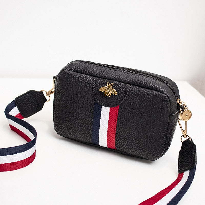 Women&#39;s Bee Shoulder/Crossbody Bag Leather Phone Bags Stripe Zipper Fashion Belt Wholesale 2022 New Style Girls Mini Purse - Executive-Skincare