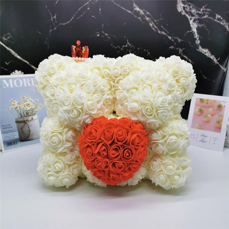 2020 25cm double Bears with Heart Teddy Bear Rose Flower Artificial Decoration Christmas Gifts for Women Valentines Gift - Executive-Skincare