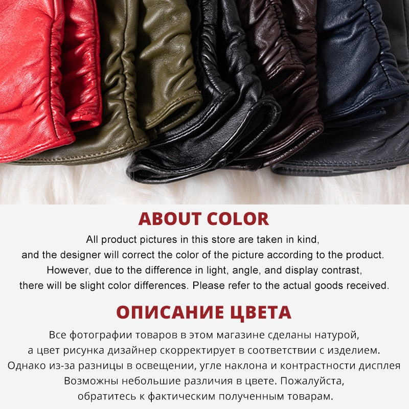 Classic pleated leather gloves women color real leather gloves women sheepskin Genuine Leather winter gloves women-2081 - Executive-Skincare