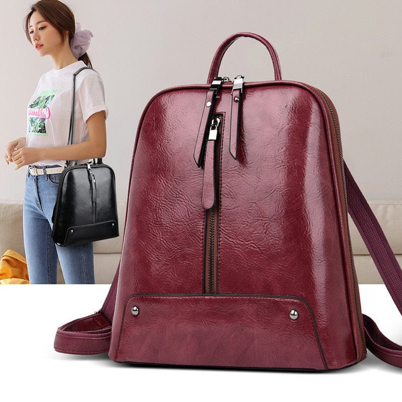 Women Leather Backpack Fashion Backpack Purse Female Travel Shoulder Bag Large Capacity School Bags for Teenage Girl Sac a Dos - Executive-Skincare