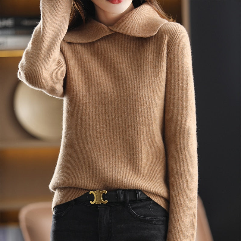 New Brand Autumn and Winter Women Cashmere Sweater 100% Pure Wool Polo Collar Pullover Slim Warm Knit Bottoming Coat Ladies - Executive-Skincare