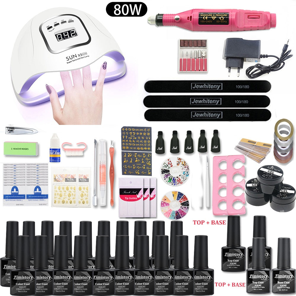 Nail Set for Nail 20 Kinds Nail Polish Kit with 20000RPM Nail drill Machine Nail lamp Acrylic Kit Nail Art Tools Nail Art Set - Executive-Skincare