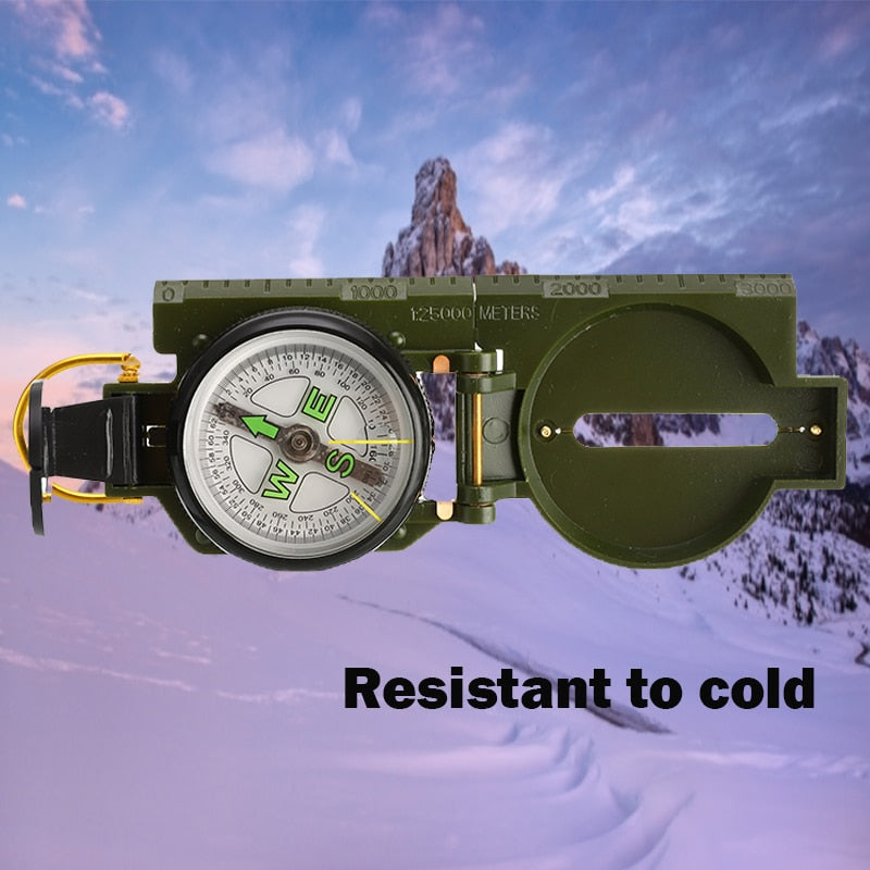 Portable Compass Military Outdoor Camping Folding Len Compass Army Green Hiking Survival Trip Precise Navigation Expedition Tool - Executive-Skincare