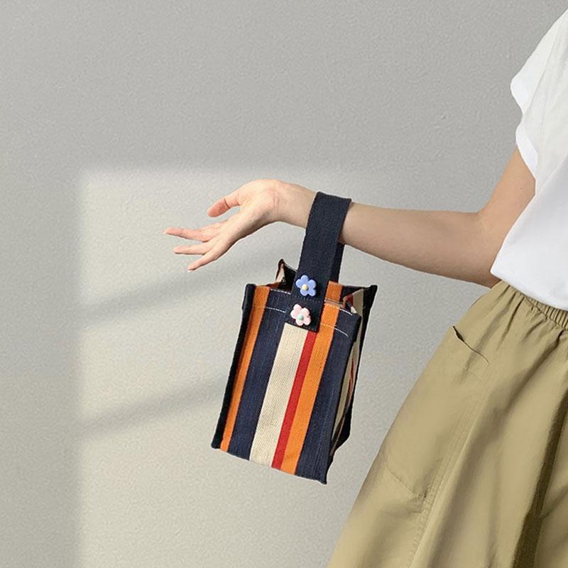 Rainbow Striped Shoulder Bag Canvas Small Tote Women Square Shape Shoulder Messenger Bags Casual Handbag Travel Mommy Handbags - Executive-Skincare