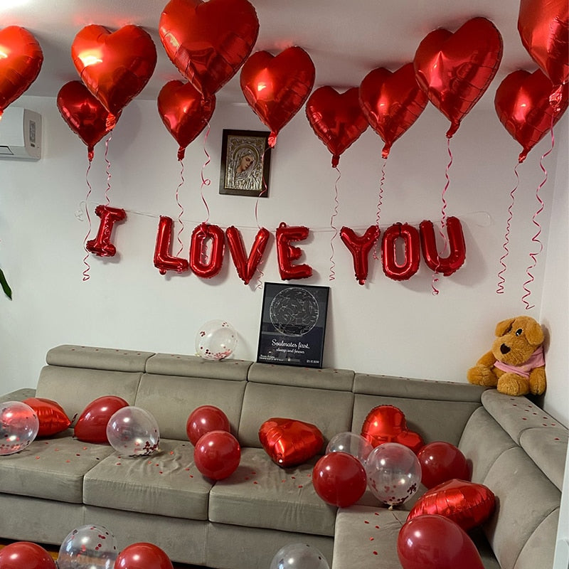 Red Love Valentine Balloons Heart Baloon for Engagement Wedding Decoration I Love You Background Photo Prop Valentines Day Decor - Executive-Skincare