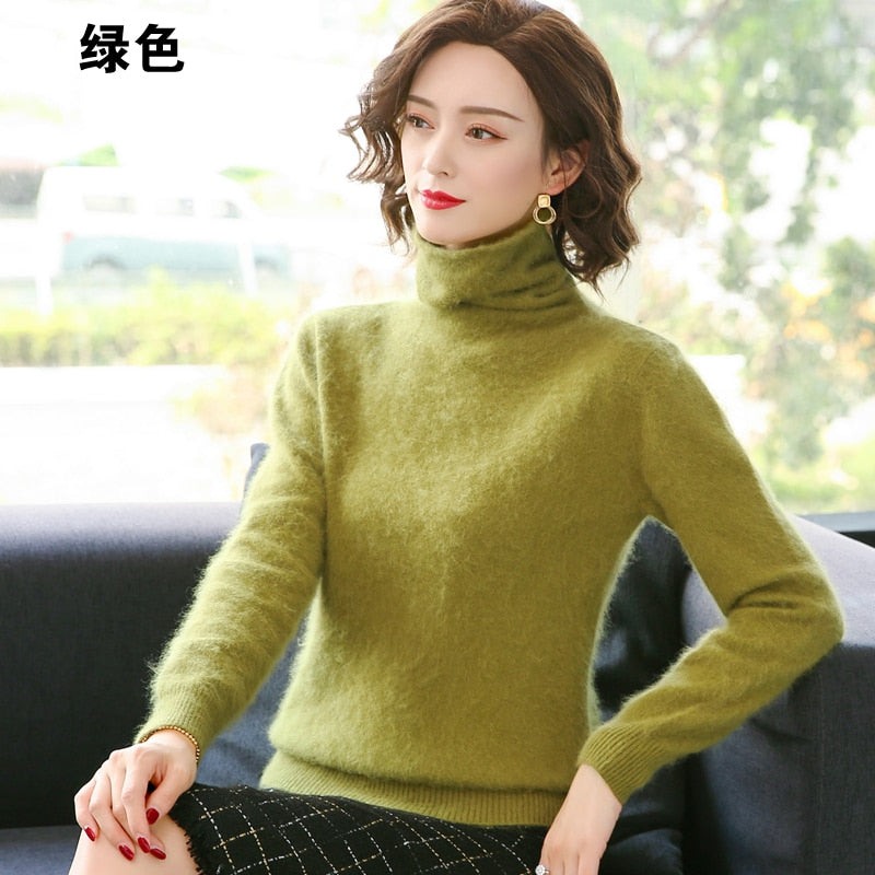 Autumn Winter Women Turtleneck Pullover 100% Pure Mink Cashmere Sweaters Knitted Soft Warm Girl Clothes S-2XL 13 Colors Jumpers - Executive-Skincare