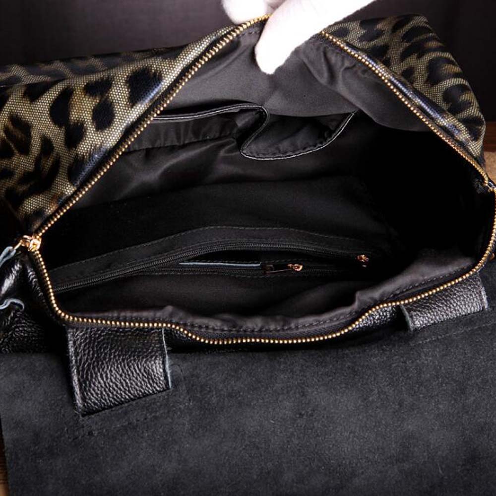 Fashion Genuine Leather Big Tote Handbags Leopard Pattern Soft Cowhide Travel Tote Ladies Long Strap Shoulder Weekend Bags - Executive-Skincare