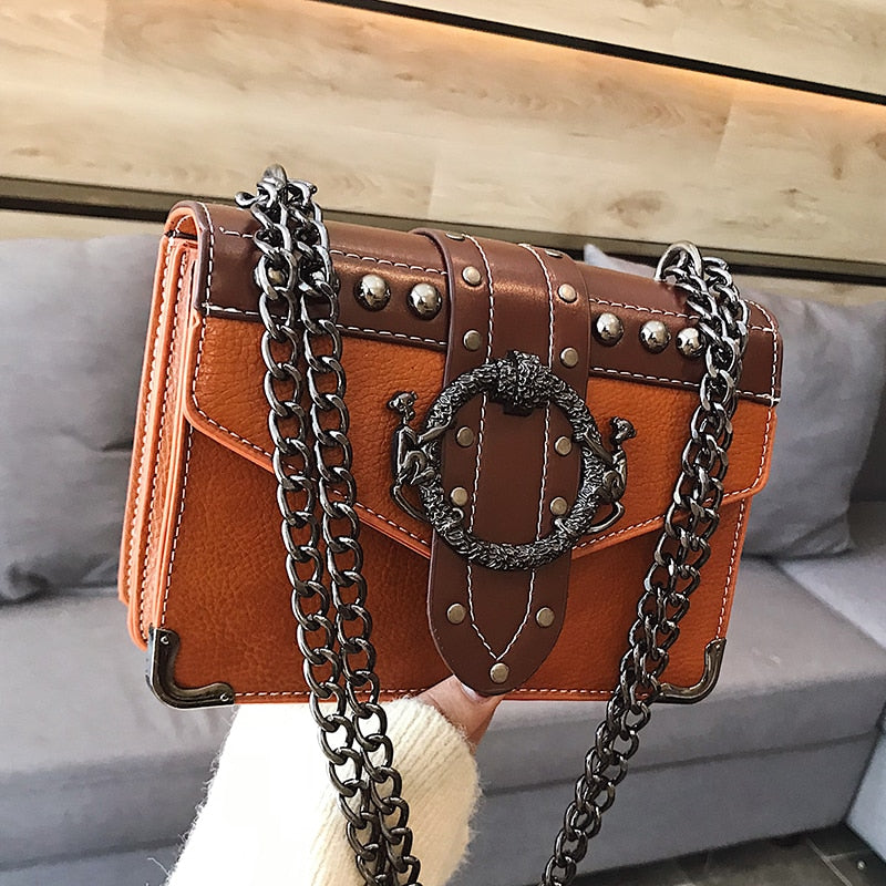 European Fashion Female Square Bag 2020 New Quality PU Leather Women&#39;s Designer Handbag Rivet Lock Chain Shoulder Messenger bags - Executive-Skincare