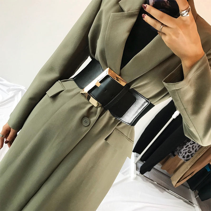 Width 9cm Black Faux Leather Wide Elastic Waist Belt Women Fashion Pu Leather Waistband Corset Dress Belts For Women 2020 New - Executive-Skincare