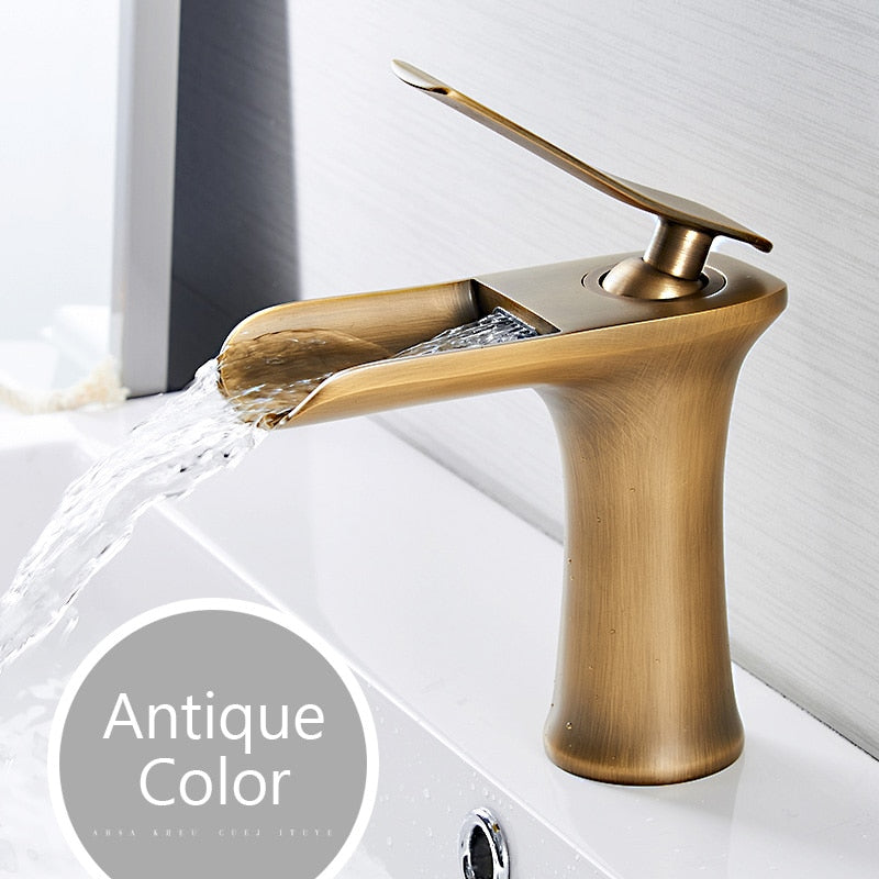 Basin Faucets Waterfall Bathroom Faucet Single handle Basin Mixer Tap Bath Antique Faucet Brass Sink Water Crane Silver 6009 - Executive-Skincare