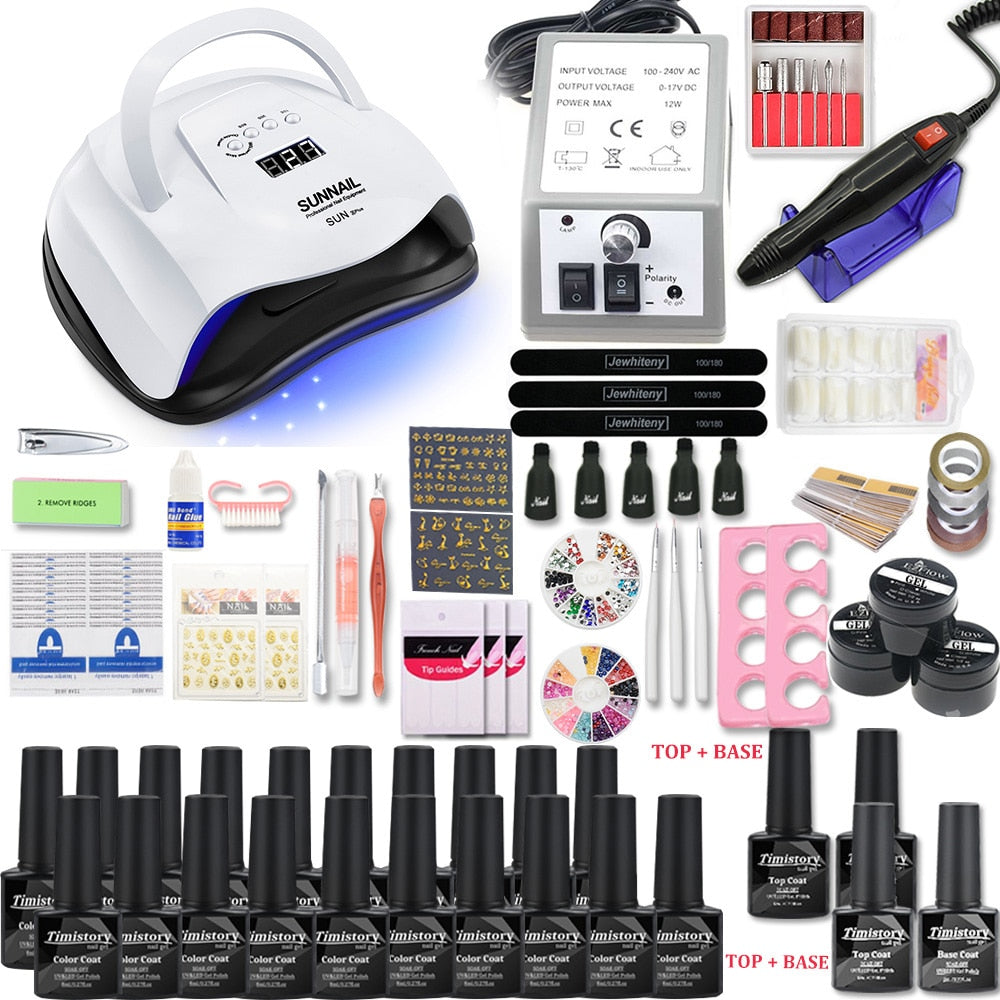 Nail Set for Nail 20 Kinds Nail Polish Kit with 20000RPM Nail drill Machine Nail lamp Acrylic Kit Nail Art Tools Nail Art Set - Executive-Skincare