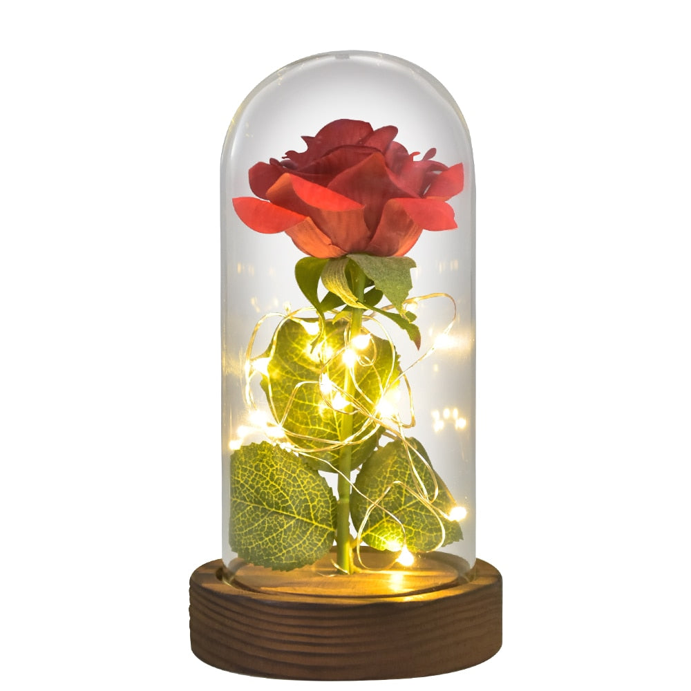 Christmas Gift Beauty and The Beast Preserved Roses In Glass Galaxy Rose Flower LED Light Artificial Flower Gift for Women Girls - Executive-Skincare