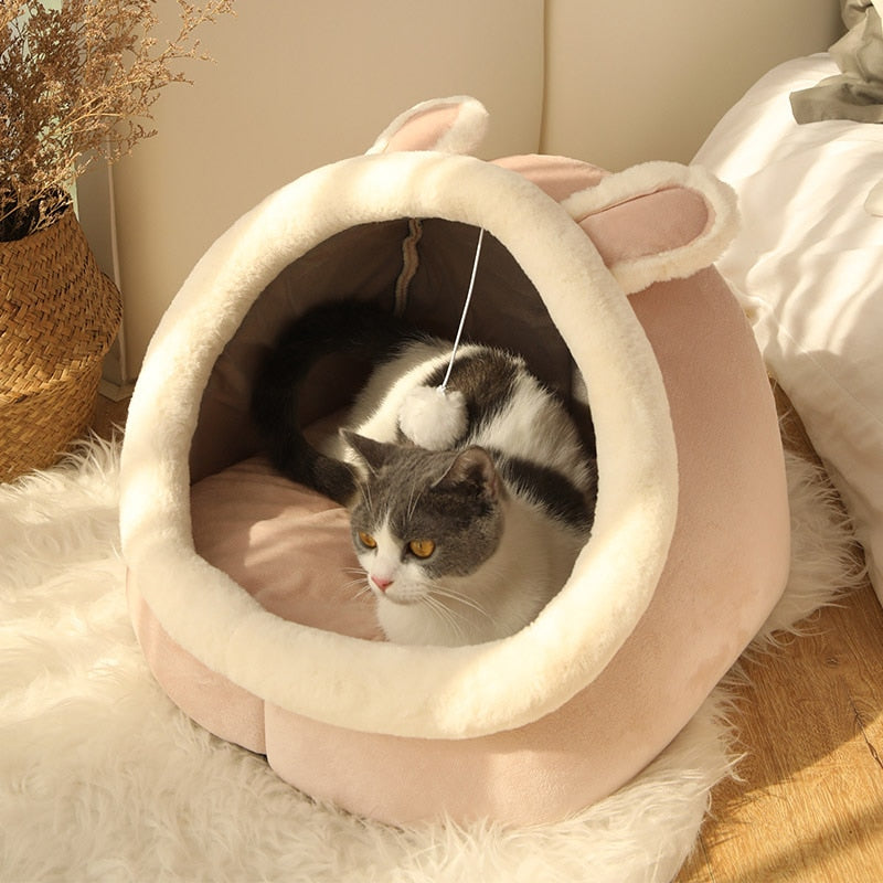 Sweet Cat Bed Warm Pet Basket Cozy Kitten Lounger Cushion Cat House Tent Very Soft Small Dog Mat Bag For Washable Cave Cats Beds - Executive-Skincare