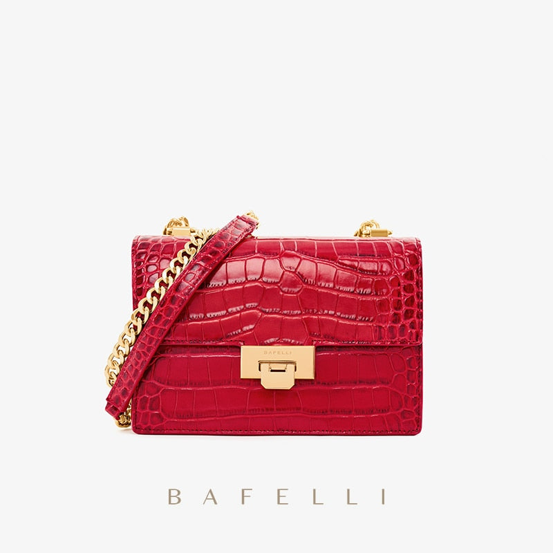 BAFELLI DESIGNER 2022 NEW SHOULDER MESSENGER CHAIN FASHION BAG CROCODILE PATTERN FEMALE WOMEN&#39;S LEATHER FLAP CLASSIC TREND - Executive-Skincare