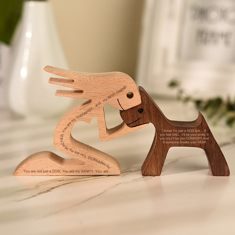 Family Puppy Wood Dog Craft Figurine Desktop Table Ornament Carving Model Home Office Decoration Pet Sculpture Christmas Gift - Executive-Skincare