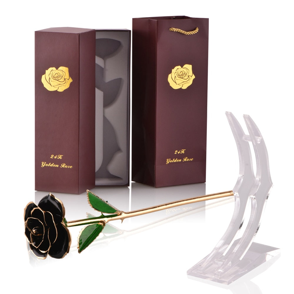 Gifts for Women 24k Gold Dipped Rose with Stand Eternal Flowers Forever Love In Box Girlfriend Wedding Christmas Gifts for Her - Executive-Skincare