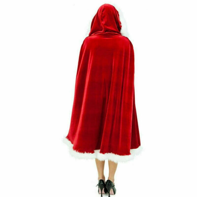 Womens Fur Trim Christmas Santa Claus Cloak Xmas Costume Red Bridal Cape Cloak Ladies Dress Cape Winter Wedding Hooded Clock - Executive-Skincare