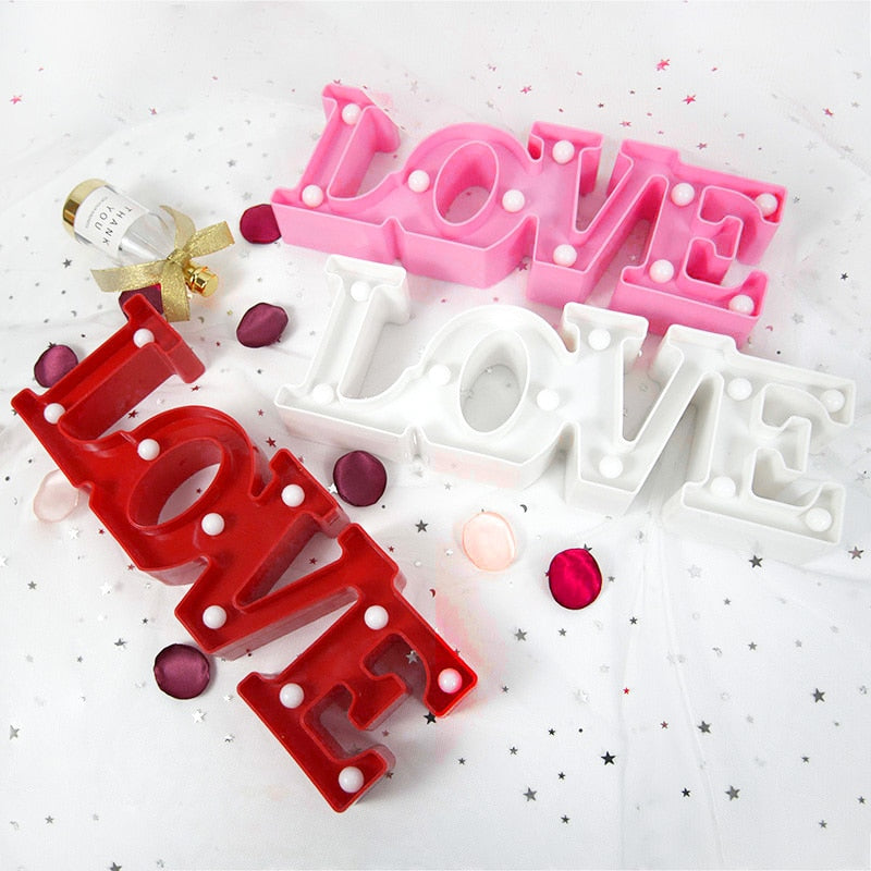 Love Heart LED Letter Lamp Wedding Romantic Red Pink Night Light Ornament Birthday Christmas Home Decoration Valentines Day Gift - Executive-Skincare