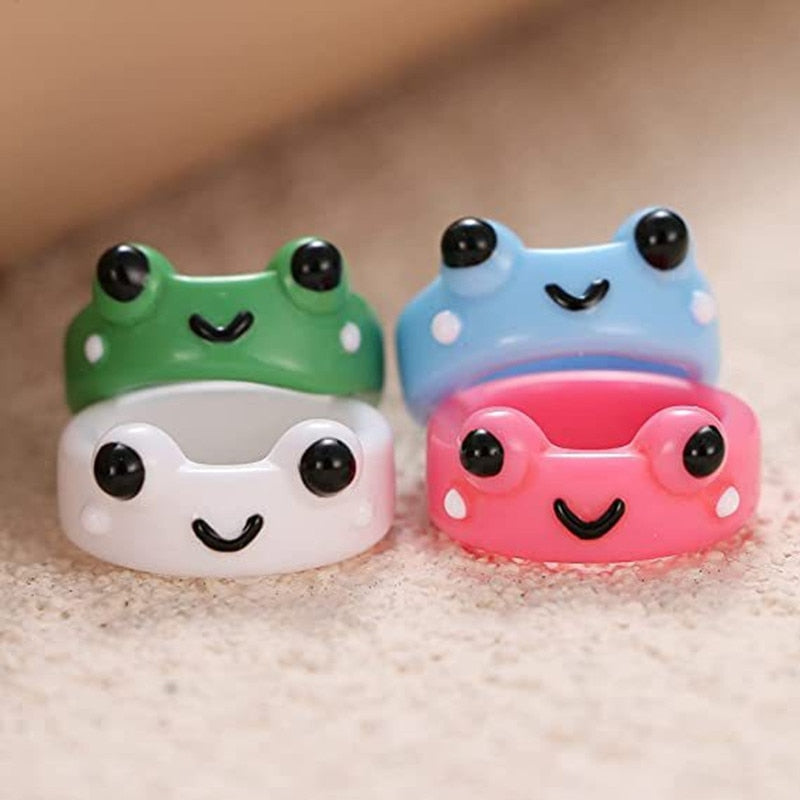 New Cartoon Frog Rings for Men Fashion Cute Frog Resin Women&#39;s Ring Acrylic Animal Band Jewelry Couple Rings - Executive-Skincare