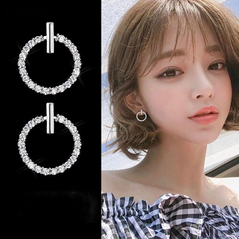 LByzHan Free Shipping Fashion 925 Sterling Silver Crystal Rhinestone Geometric Round Stud Earrings For Women Beautiful Jewelry - Executive-Skincare