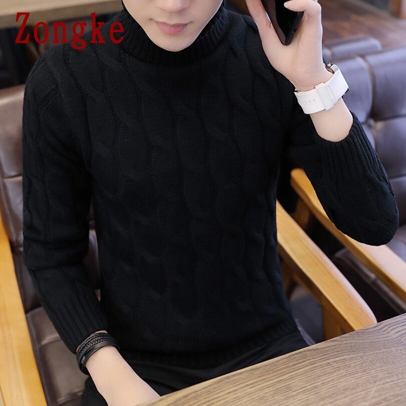 Zongke White Turtleneck Men Clothes Winter Sweater Men Coats Solid Striped Pullover Mens Turtleneck M-2XL 2022 Autumn New - Executive-Skincare