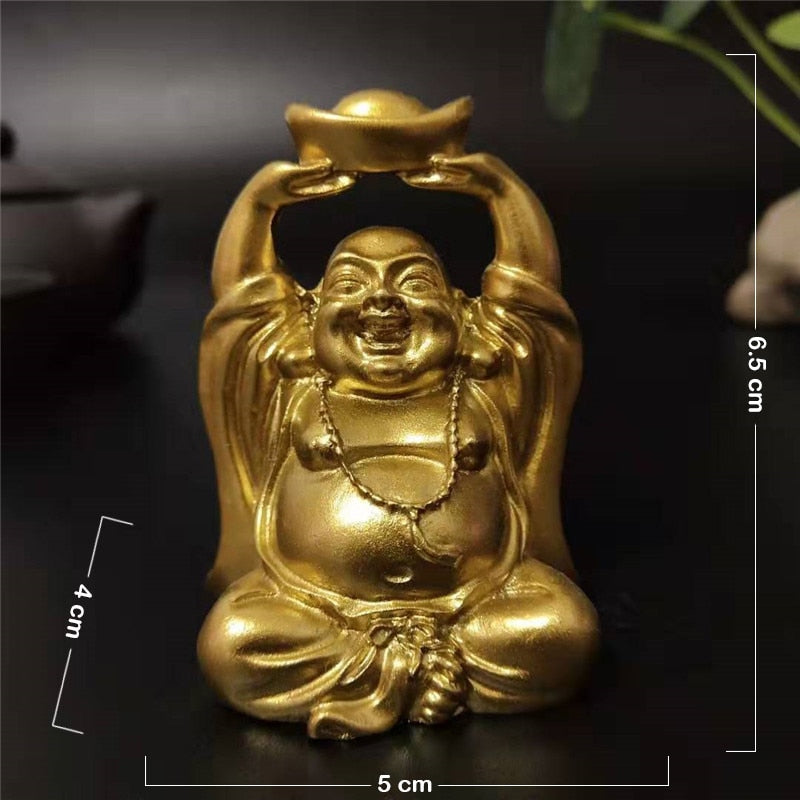 Golden Laughing Buddha Statue Chinese Feng Shui Lucky Money Maitreya Buddha Sculpture Figurines Home Garden Decoration Statues - Executive-Skincare