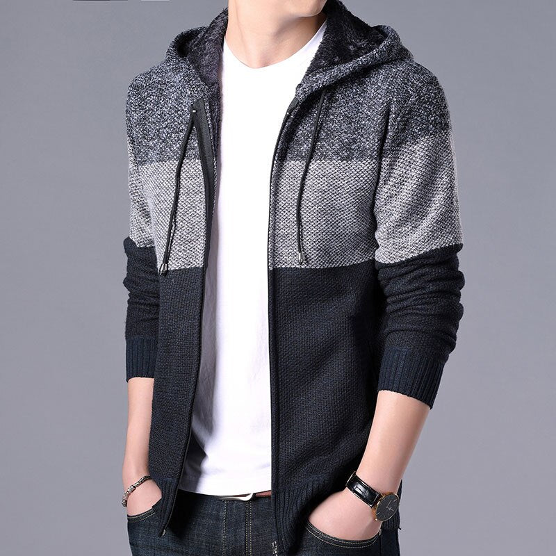 2022 Autumn Winter Men Hoodies Cardigan Men Striped Knitted Sweaters Mens Hoody Sweatercoats Brand Male Fleece Sweaters 3XL - Executive-Skincare