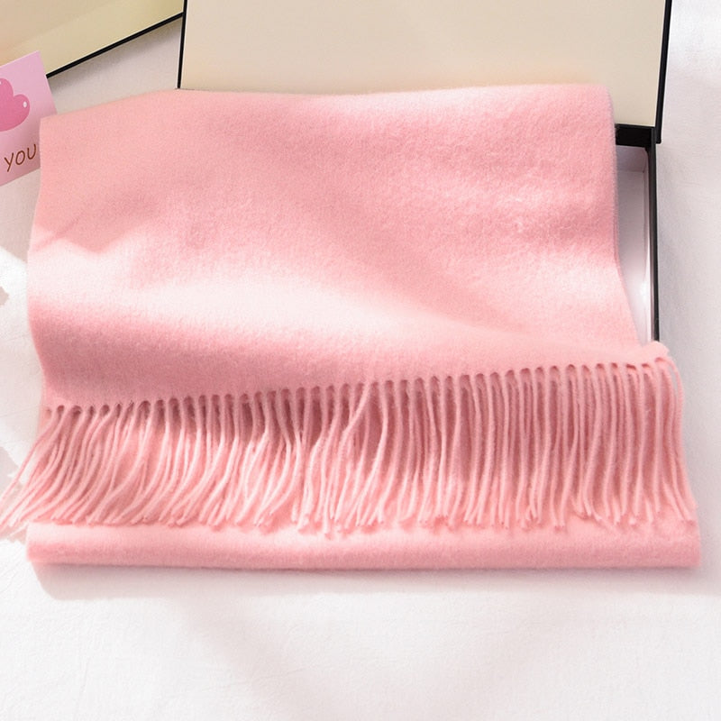 Winter 100% Pure Wool Scarf Neck Warmer Women Echarpe Wrap with Tassel Pashmina Foulard Femme Merino Cashmere Scarves for Ladies - Executive-Skincare