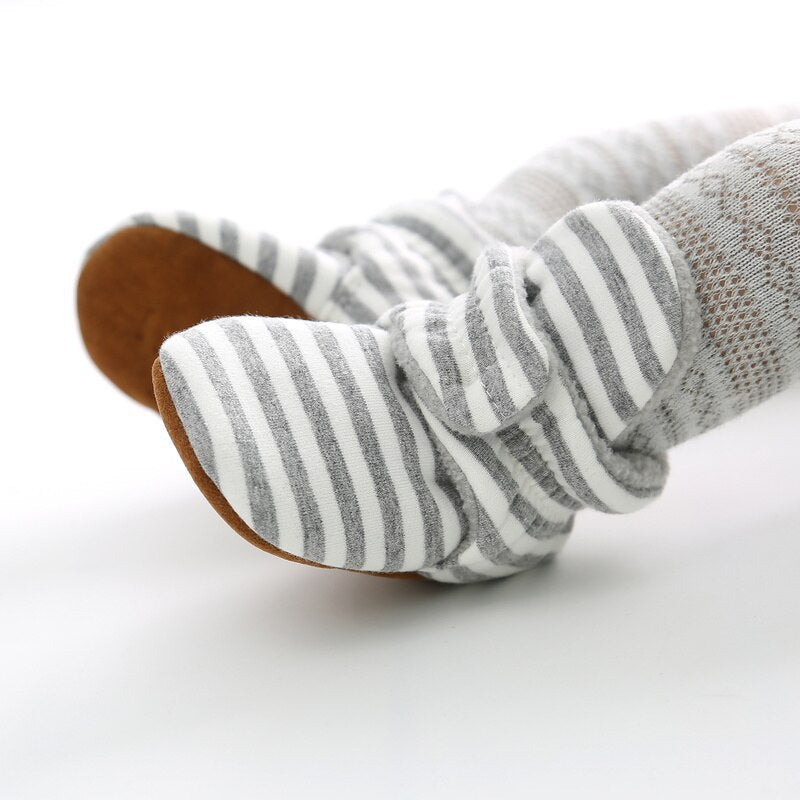 Baby Socks Shoes Boy Girl Stripe Gingham Newborn Toddler First Walkers Booties Cotton Comfort Soft Anti-slip Infant Crib Shoes - Executive-Skincare