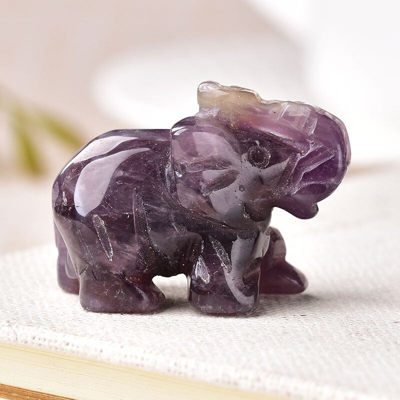 1PC Natural Crystal Amethyst Elephant Obsidian Animals Stone Crafts Small Decoration Home Decor Handmade Present Ornaments - Executive-Skincare