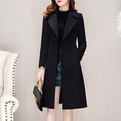 Autumn and Winter 2022 Korean Version Woolen Coat Women&#39;s Medium Long Knee Down Waist Suit Collar Wool Coat - Executive-Skincare