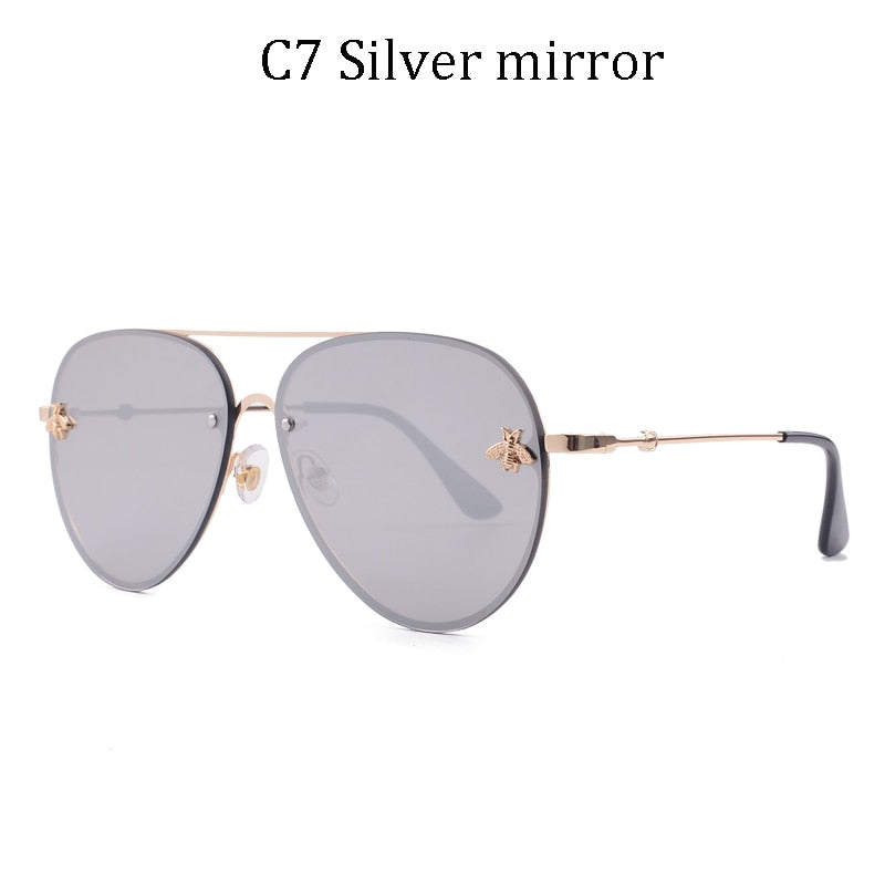 Luxury Brand Designer Female Rimless Sunglasses AViation Women Sun Glasses Gradient Shades Little bee Lens Ladies UV400 rays - Executive-Skincare