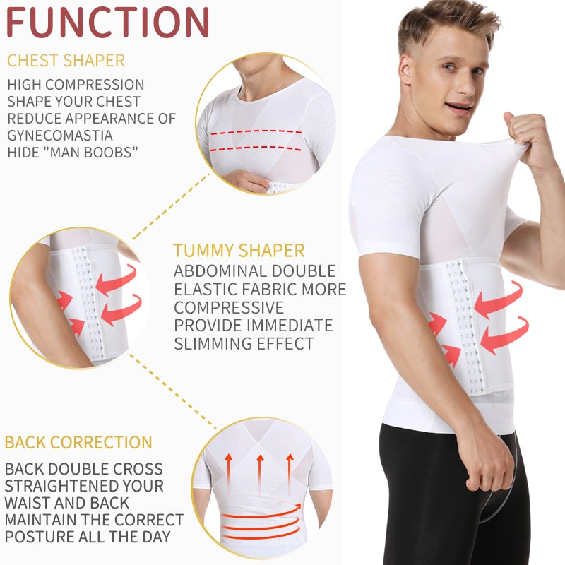 Mens Body Shaper Compression Shirts Abdomen Shapewear Tummy Slimming Sheath Gynecomastia Shapers Corset Waist Trainer Fajas Tops - Executive Quality Store