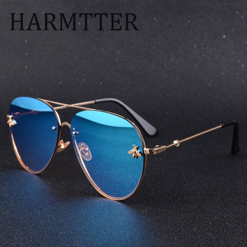 Luxury Brand Designer Female Rimless Sunglasses AViation Women Sun Glasses Gradient Shades Little bee Lens Ladies UV400 rays - Executive-Skincare