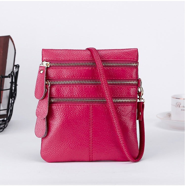 MJ Women Crossbody Bags Genuine Leather High Quality Multi-Zipper Soft Real Leather Messenger Bag Female Small Purse Phone Bag - Executive-Skincare