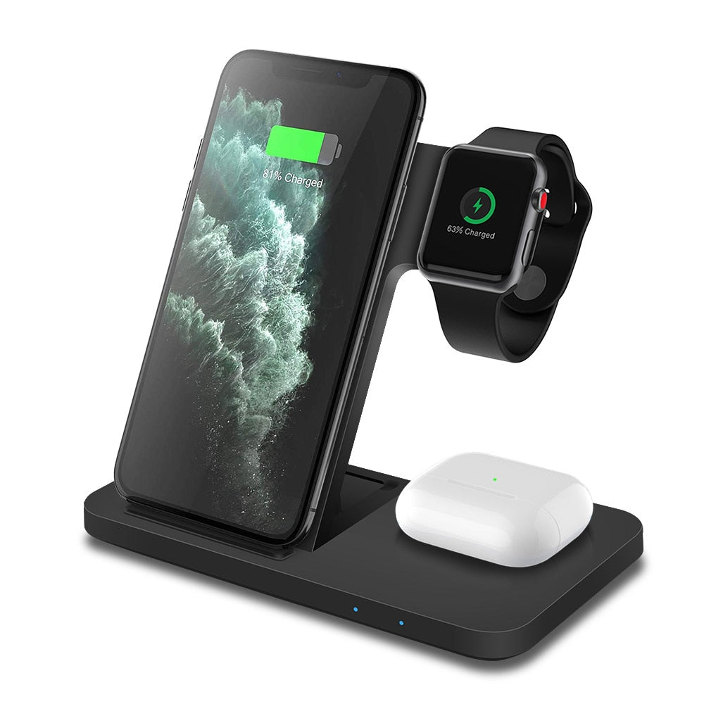 3 in 1 15W Qi Fast Wireless Charger Pad Dock Station For iPhone 14 13 12 11 Pro XS XR X 8 Apple Watch 8 7 SE 6 5 4 AirPods 3 Pro - Executive-Skincare